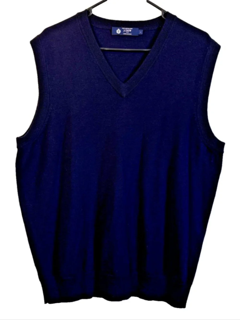 J. Crew Mens L Merino Wool Knit Pullover Sweater Vest Navy Blue